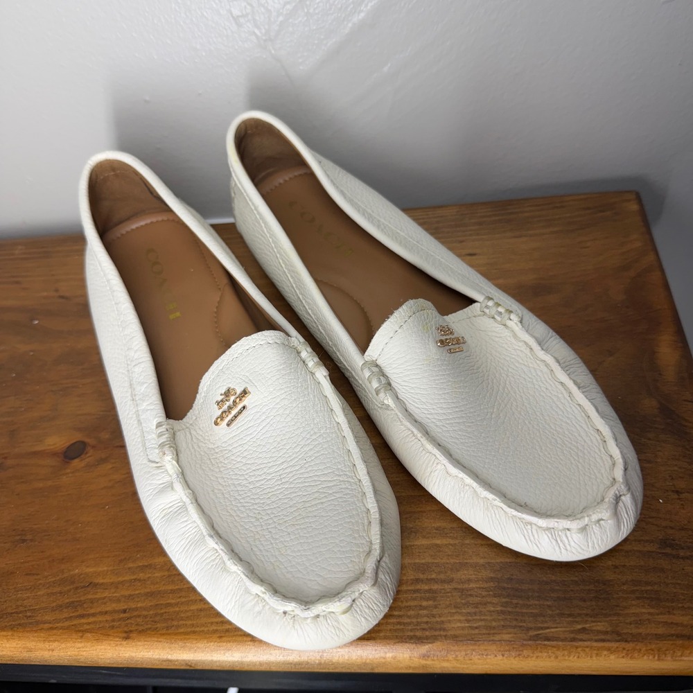 Coach Amber White Pebbled Leather Driving Loafers Flats Womens 7B